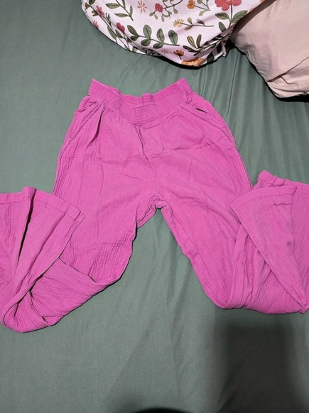 Pink Wide Leg Pants Size XL Open Leg On Bottom